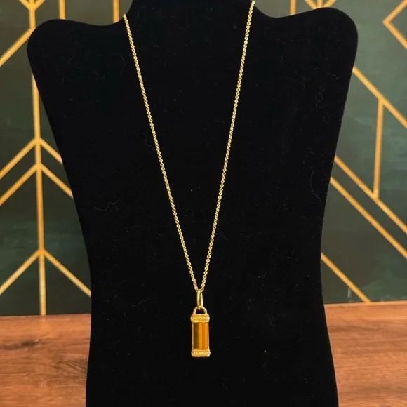 Gold Plated Tiger's Eye Pendant Necklace - Picture 1 of 2